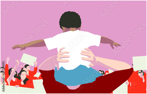 Illustration of peaceful crowd protest in color