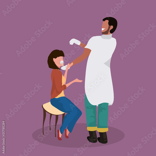 african american doctor otolaryngologist checking throat of female patient medical examination otolaryngology concept cartoon characters full length flat
