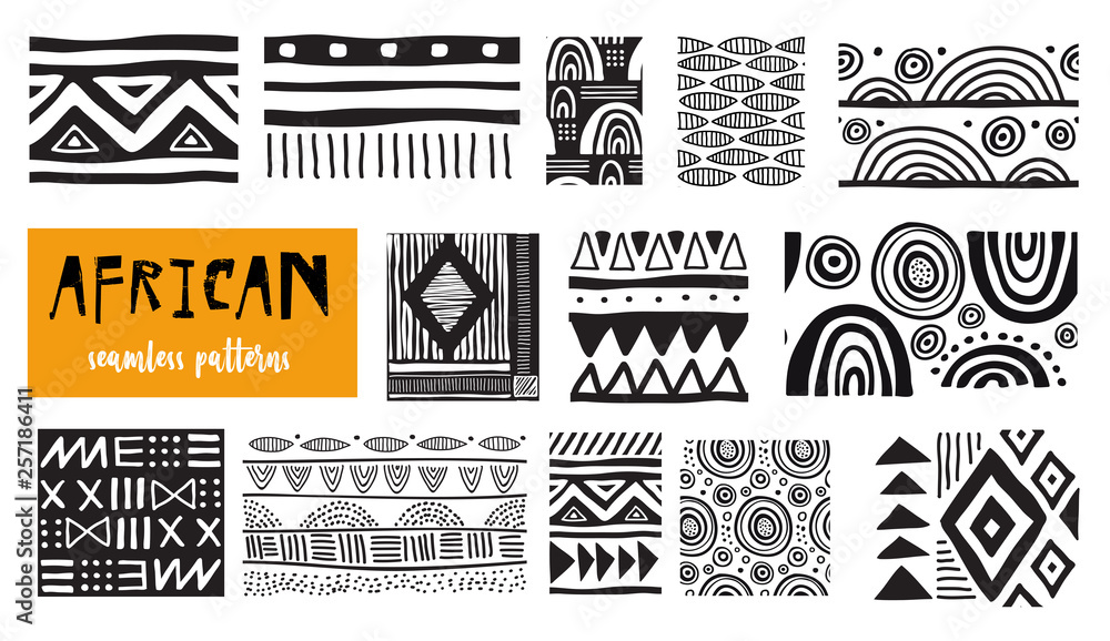 Seamless African modern art patterns. Vector collection