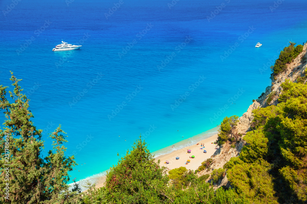 Egremni beach, Lefkada island, Greece. Long beach with turquoise water on the Ionian islands in Greece