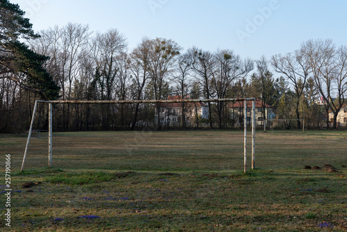 Fußballplatz in der Au in Oberwaltersdorf mit alten Toren photo