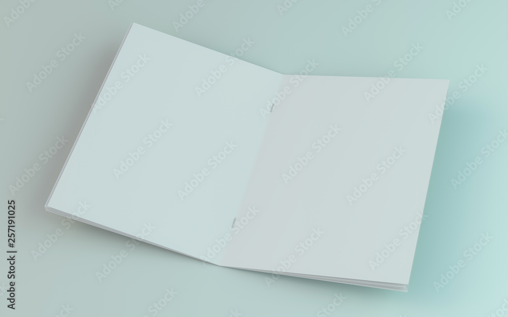 Blank brochure, magazine, booklet mockup isolated on white background. 3D Blank brochure, magazine, booklet mockup isolated on white background. 3D