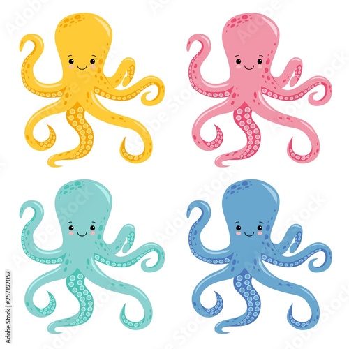 Vector cute octopus illustration isolated on white background