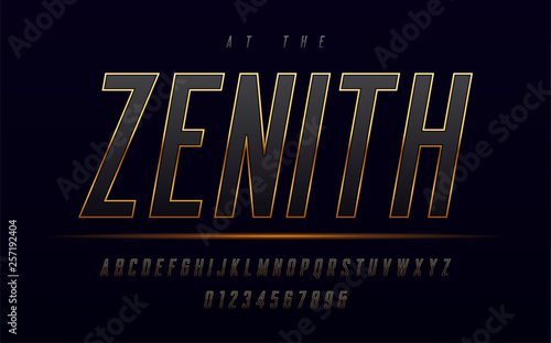 Stylish gold framed uppercase letters and numbers, alphabet.