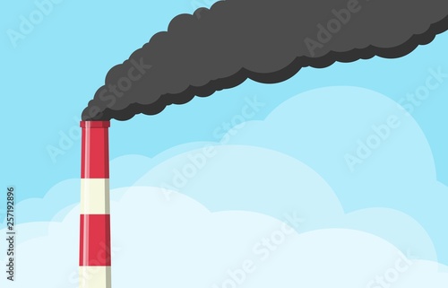 Factory pipe with black smoke. Environmental pollution problem and nature environment. Ecology industrial harm.
