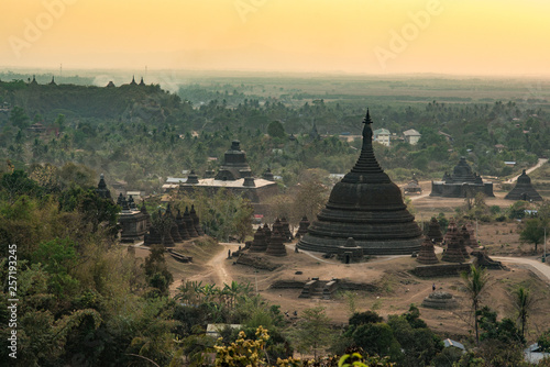 View of Mrauk-U city with dominant Ratanabon pagoda. Mrauk-U, Myanmar (Burma), March 2018.