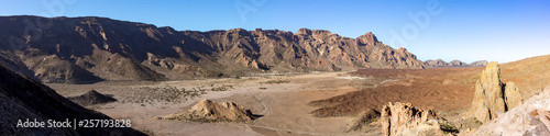 Panorama picture of the extensive and barren lava landscape near the volcano El Teide on Tenerife  Spain