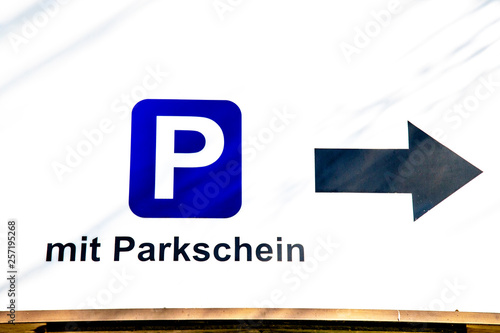 sign with P for Parking and text 