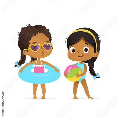 Happy Afro American Children in Swimsuit Play