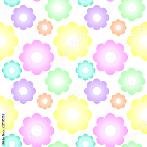 Multicolor pastel seamless pattern. Simple flower icons, bright vector pattern without background.