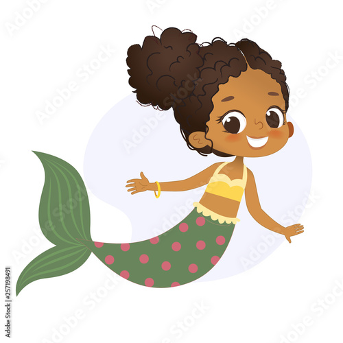Mermaid Afro Character Mythical Girl Little Nymph