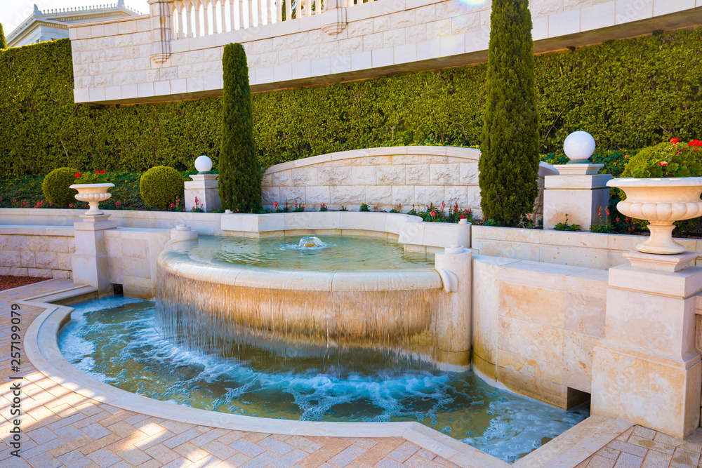 Fountain in the Bahai Gardens at Mount Carmel in Haifa, Israel, Middle East