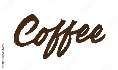 Cofee vector lettering. Handwritten text label. Freehand typography design