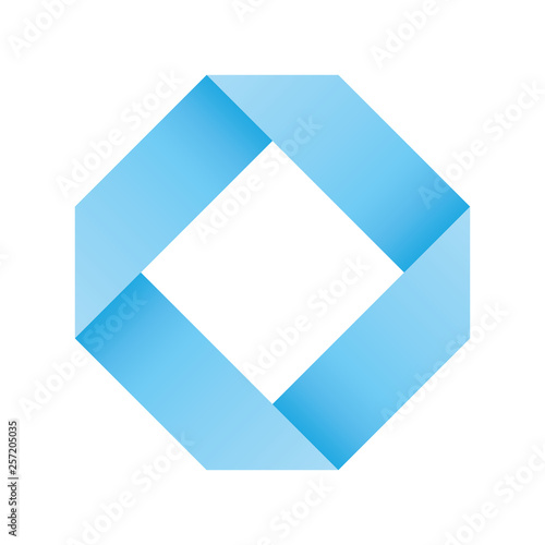 Blue infinite ribbon loop folded in a shape of rhombus. 3D-like vector symbol. Modern icon design