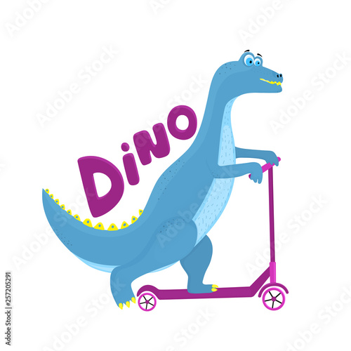 Funny dinosaur riding a scooter cartoon character