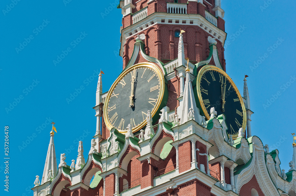 The Kremlin Clock (Kremlin Chimes). Spasskaya Tower. Moscow. Russia