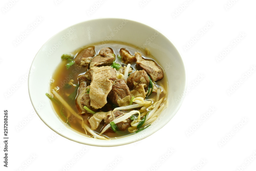 braised pork and bean sprout in brown soup on bowl braised pork and bean sprout in brown soup on bowl