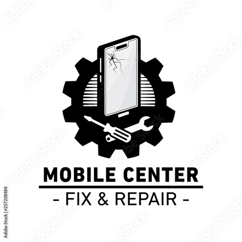 Mobile center logo. Mobile fix and repair. Vector and illustration.