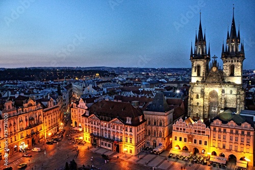 The view from the town hall to the main square and the historical center of Prague  Czech Republic.