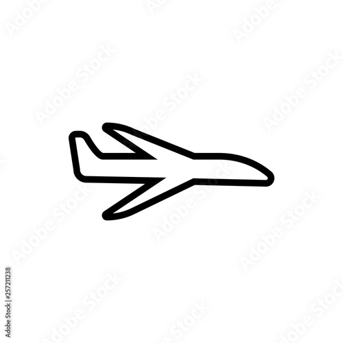 Vector image of a flat, linear aircraft icon. Isolated airplane on a white background