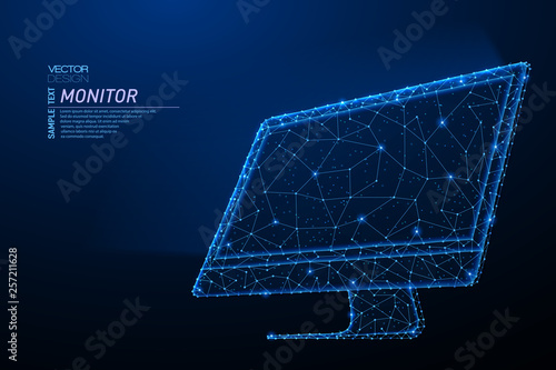 Abstract polygonal light design of computer monitor with glowing screen.