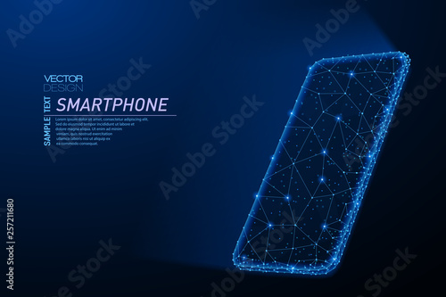 Abstract polygonal light design of smartphone with glowing screen