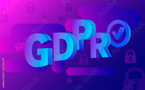 GDPR - General Data Protection Statement. Abbreviation of an isometric letter in bright neon colors with a gradient.
