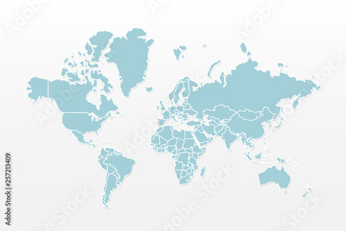 Vector world map infographic symbol. Blue and white earth icon. International global illustration sign. Design element for business  global project  web  presentation  template  report  travel