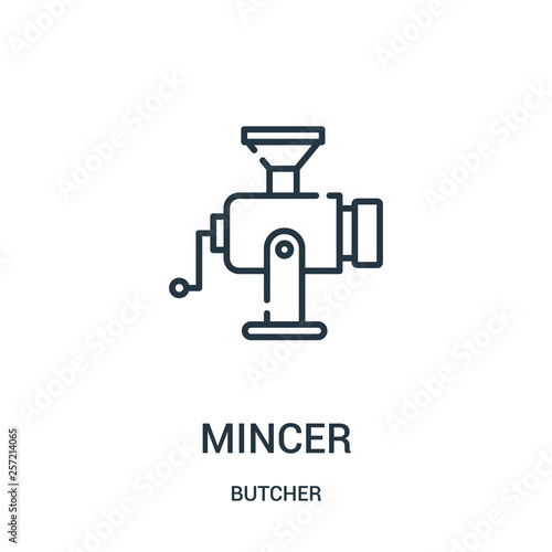 mincer icon vector from butcher collection. Thin line mincer outline icon vector illustration. Linear symbol for use on web and mobile apps, logo, print media.