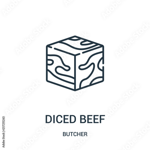 diced beef icon vector from butcher collection. Thin line diced beef outline icon vector illustration. Linear symbol for use on web and mobile apps, logo, print media.