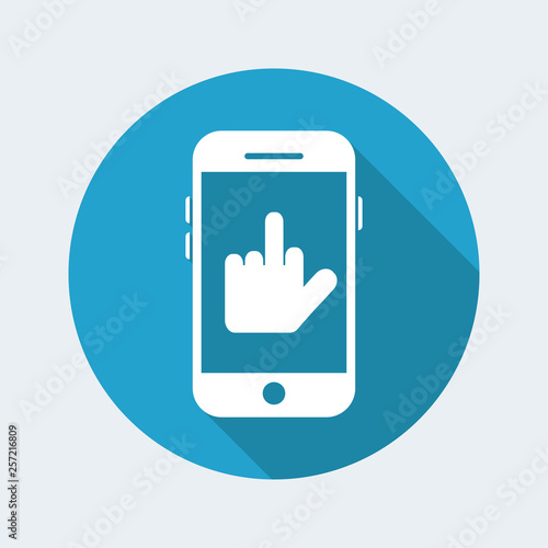 Hand showing middle finger on smartphone