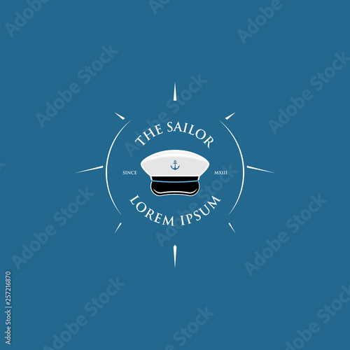 Sailor captain hat badge logo with thin sunburst