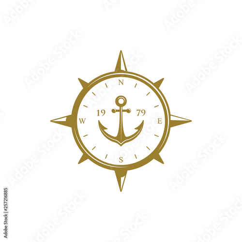 Sailor compass with anchor logo badge or insignia