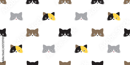 cat seamless pattern vector calico head black kitten pet scarf isolated repeat wallpaper cartoon tile background illustration