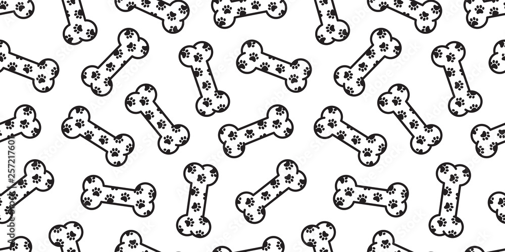 Dog bone seamless pattern paw vector footprint pet Halloween french bulldog scarf isolated cartoon repeat wallpaper illustration tile background