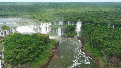 Aerial view of Iguazu Falls, monumental waterfall system on Iguazu River, Salto San Martin and other waterfalls - landscape panorama of Brazil/Argentina border, South America photo