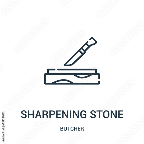 sharpening stone icon vector from butcher collection. Thin line sharpening stone outline icon vector illustration. Linear symbol for use on web and mobile apps, logo, print media.