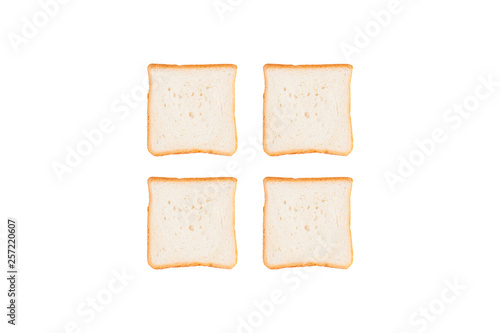 Set of four sliced toast bread isolated on white background