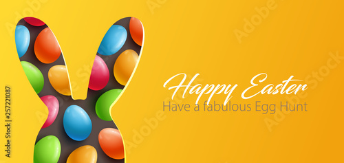 Paper Cut Easter background with colorful eggs