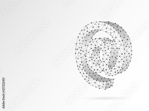 Internet AT symbol abstract origami 3d illustration. Polygonal Vector business concept of e-mail, web communication. Low poly wireframe, geometry triangle, lines, dots, polygons on white background