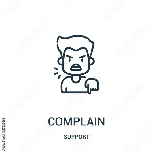 complain icon vector from support collection. Thin line complain outline icon vector illustration. Linear symbol for use on web and mobile apps, logo, print media. photo