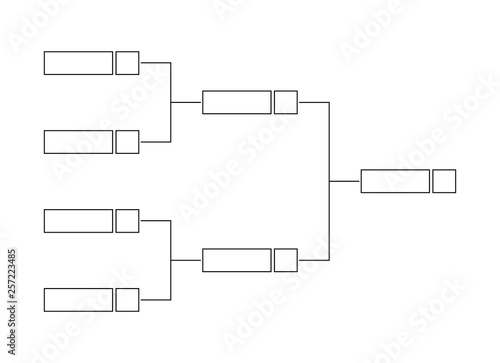Vector black line or outline championship single elimination tournament bracket or tree diagram isolated on a white background. Fields for four players or 4 teams. It is suitable for sport matches.