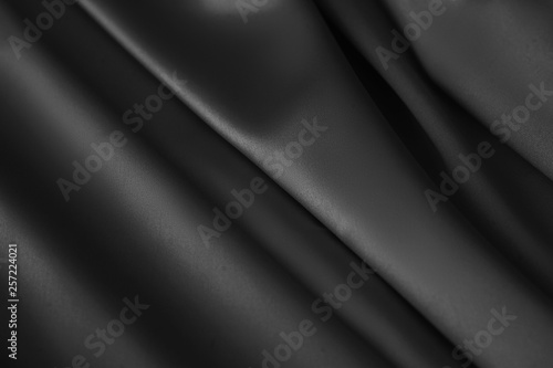 Black luxury wavy rippled glossy silk drapery cloth fabric