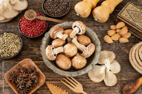 mushrooms, nuts and dried fruits
