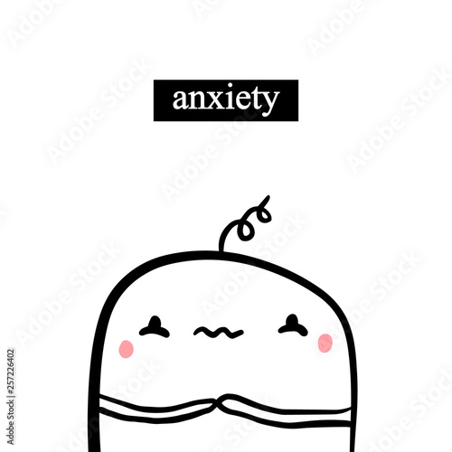 Anxiety hand drawn illustration with cute marshmallow in cartoon style