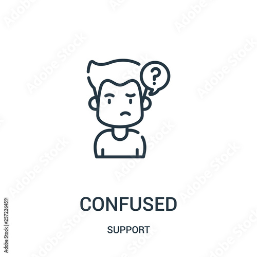 confused icon vector from support collection. Thin line confused outline icon vector illustration. Linear symbol for use on web and mobile apps, logo, print media.