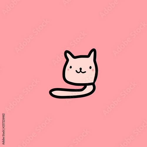 Small kitten minimalism style on pink font hand drawn illustration
