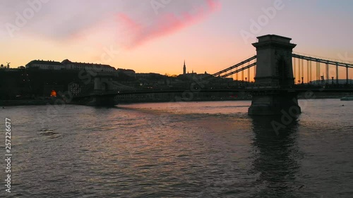 Aerial shot of Chain Bridge and the Castle side of b
Buda during sunset photo