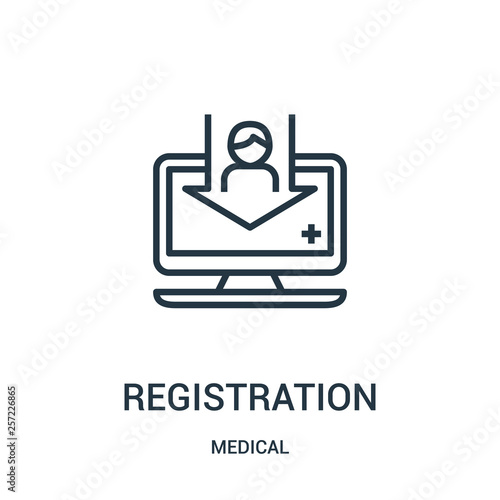 registration icon vector from medical collection. Thin line registration outline icon vector illustration. Linear symbol for use on web and mobile apps, logo, print media.