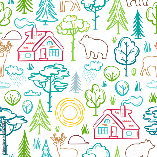 Vector seamless forest pattern.